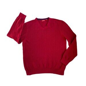 Izod Mens V-Neck Sweater Size L Red Long Sleeve Pullover Preppy Classic Golf Dad